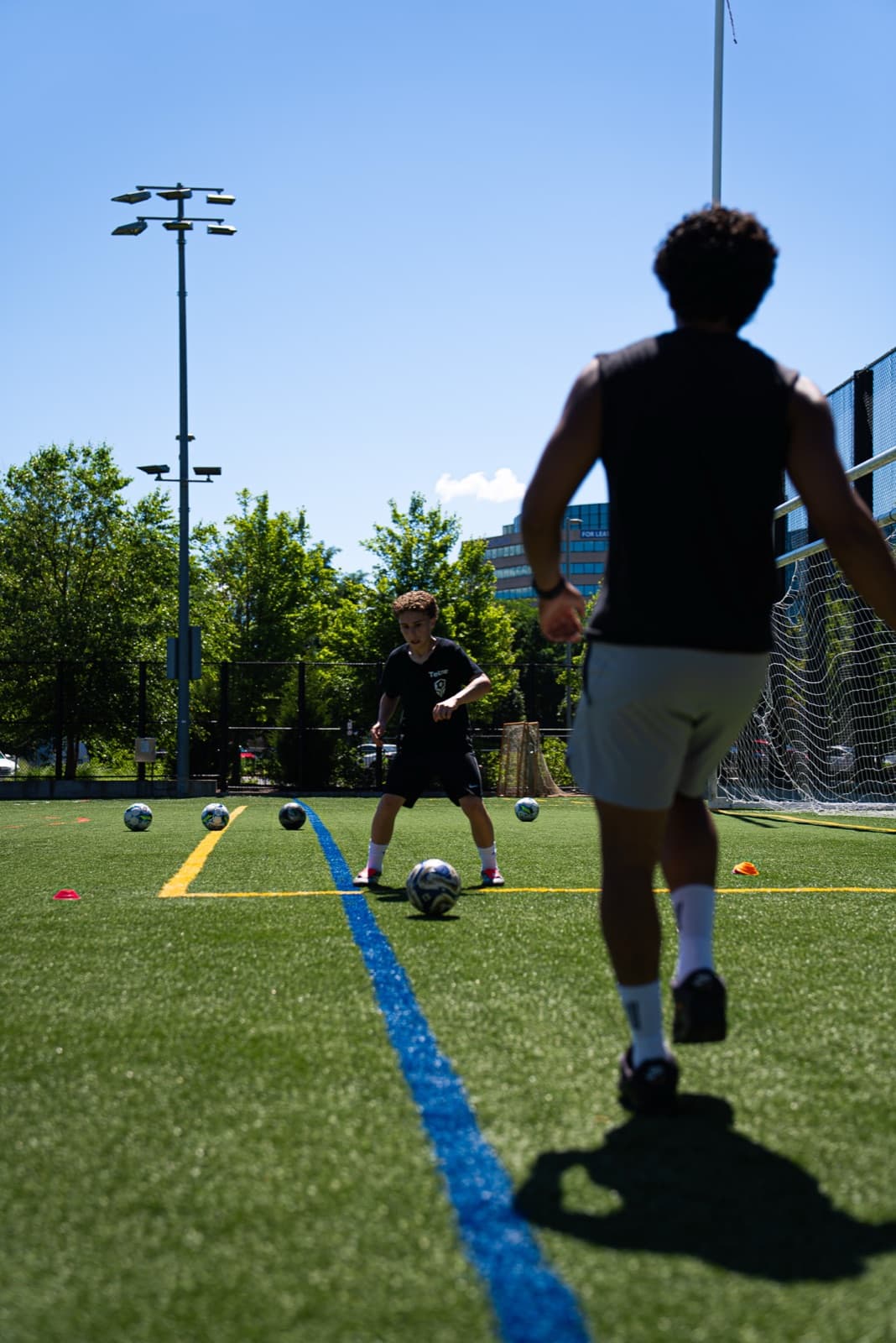 Player lining up a finishing drill in front of the goal